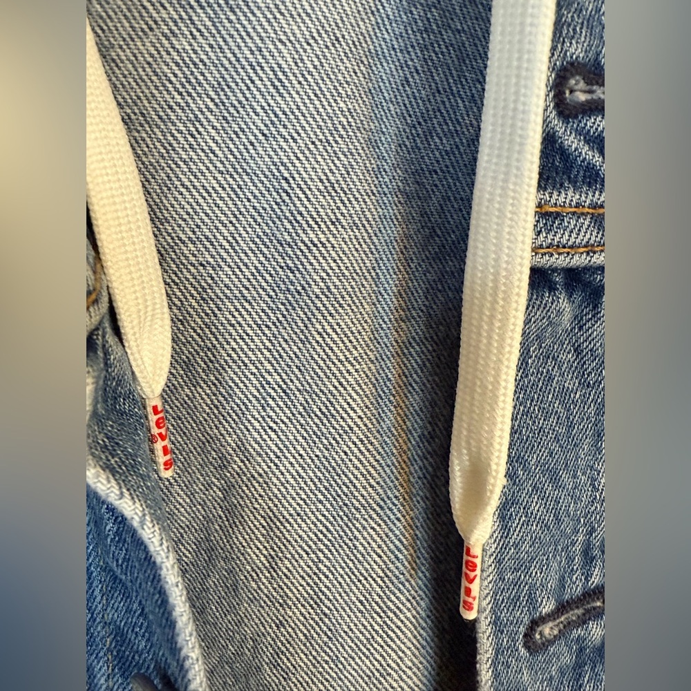 Levi’s Hybrid Hoodie Trucker Jacket Blue Denim Men’s S Small Heavyweight Gray - Picture 10 of 11